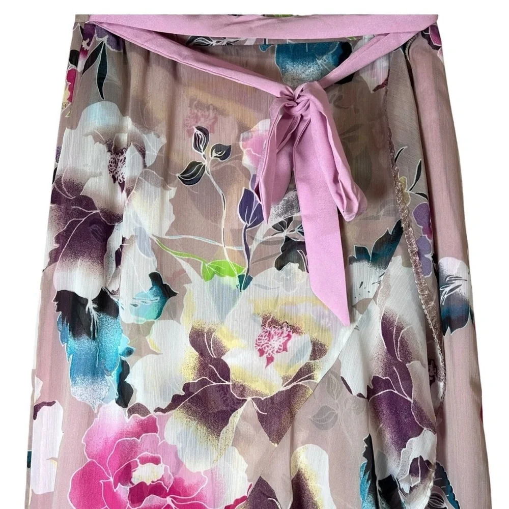 Badgley Mischka NEW Reversible Floral/Pink Asymmetrical Wrap Skirt RARE … - Picture 16 of 16